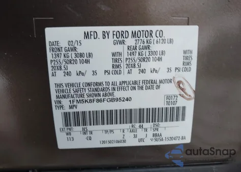 2015 Ford Explorer Limited z USA, uszkodzony, nr VIN 1FM5K8F86FGB95240